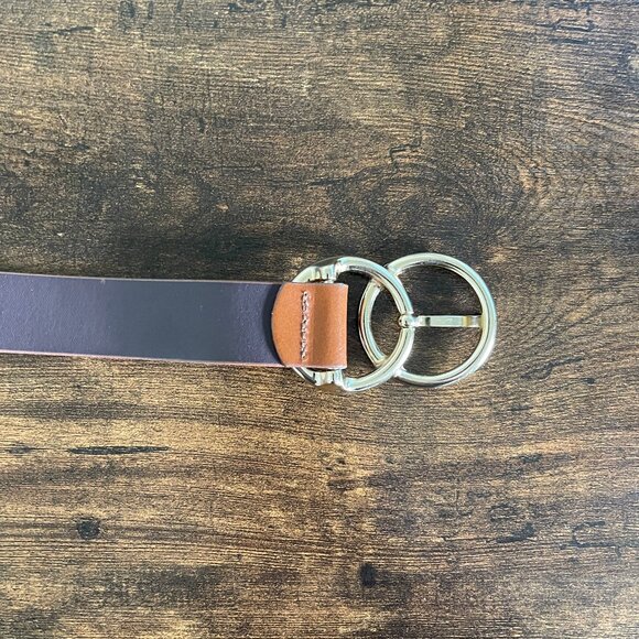 Halogen Women's Genuine Leather Belt Brown & Tan Gold Circle Buckle Size S - Picture 3 of 11